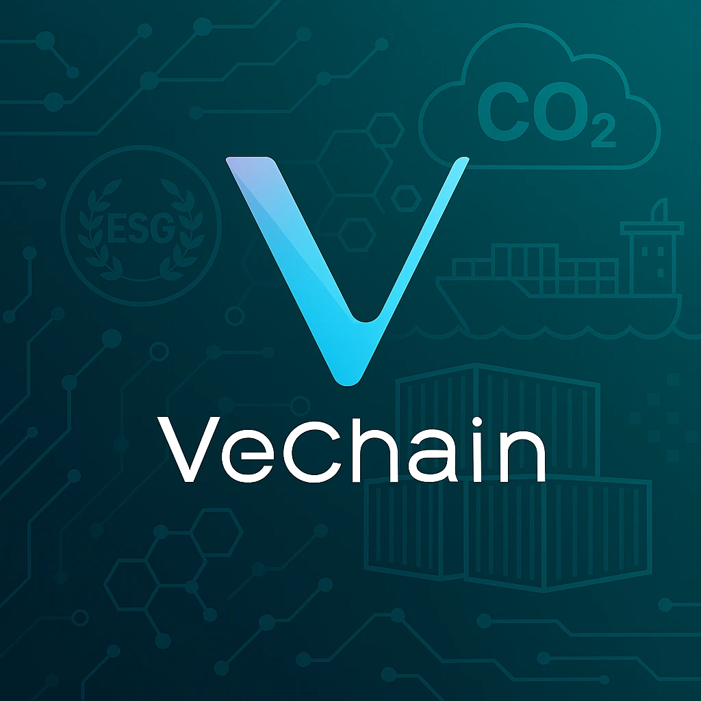 VeChain token with ESG and logistics partnership visuals