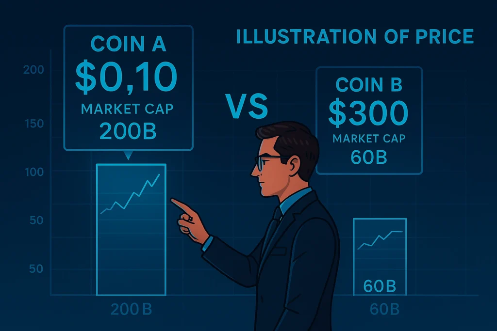 Chart showing why low price doesn’t mean low valuation in altcoins.