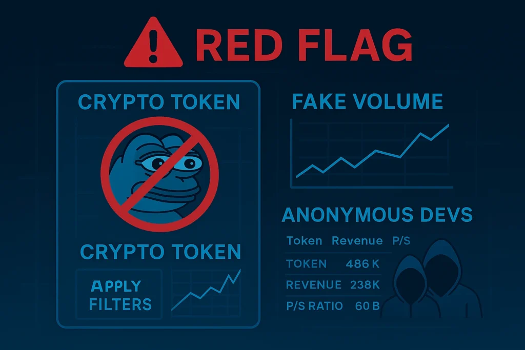 Visual showing red flags to avoid when evaluating altcoins under $1.