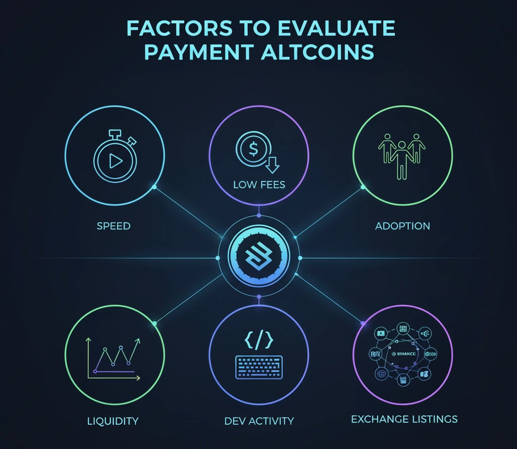 Criteria to evaluate the best payment altcoins under $1 such as speed, fees, adoption, and liquidity.