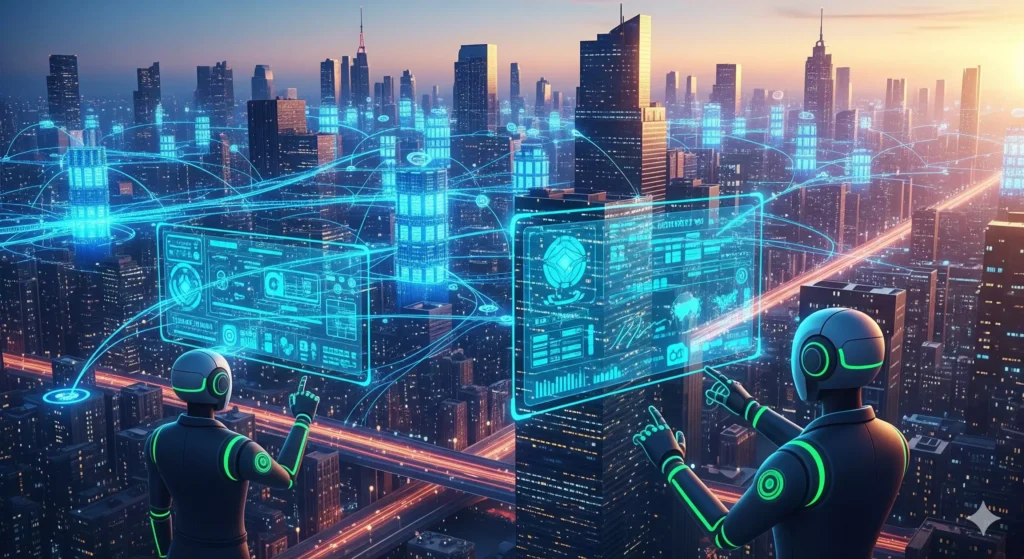 Future outlook of AI crypto coins showing decentralized compute and AI-driven Web3 applications.