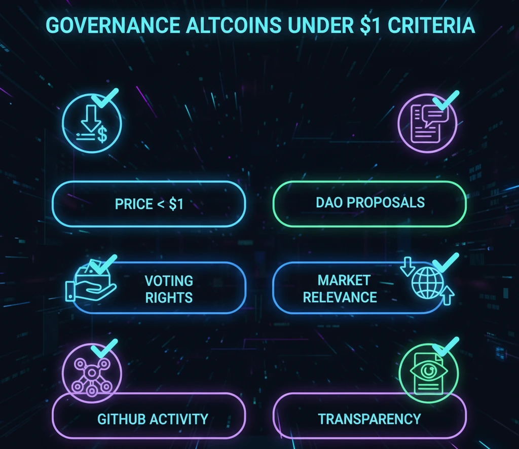 Criteria for selecting the best governance altcoins under $1 in 2025.