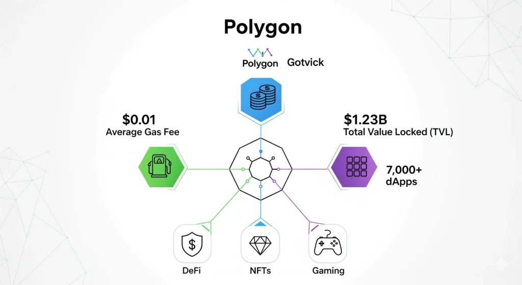 Polygon blockchain features supporting altcoins under $1 – low fees, high liquidity, large ecosystem.