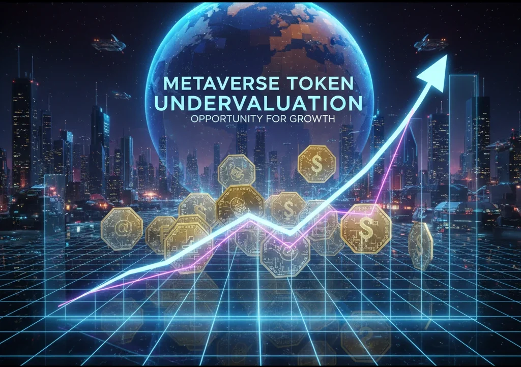 Holographic price chart showing undervalued metaverse coins with rising growth potential.